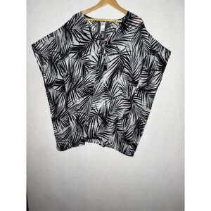 Dotti Palm Leaf Print Kaftan Swim Cover Up RN158443 Size M Black White Tropical